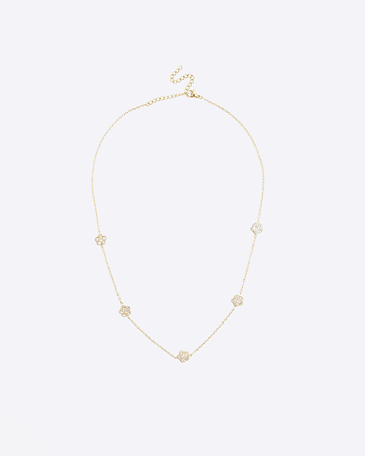 Gold Diamante Flower Necklace