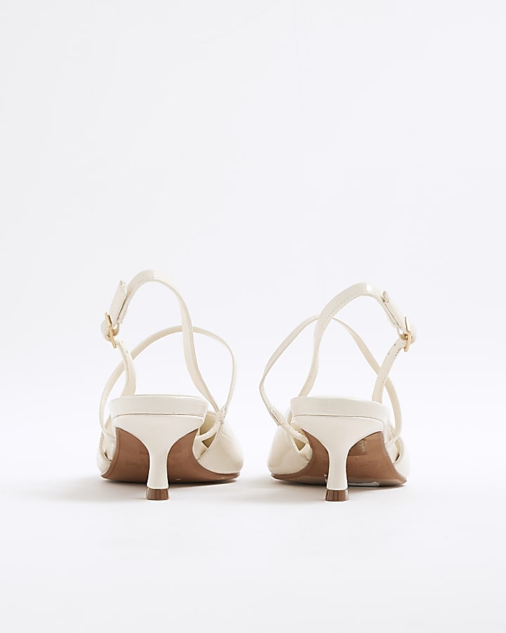 Cream Strappy Sling Back Court Heels