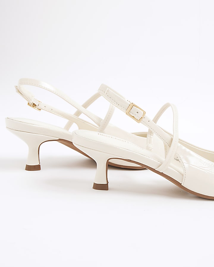 Cream Strappy Sling Back Court Heels