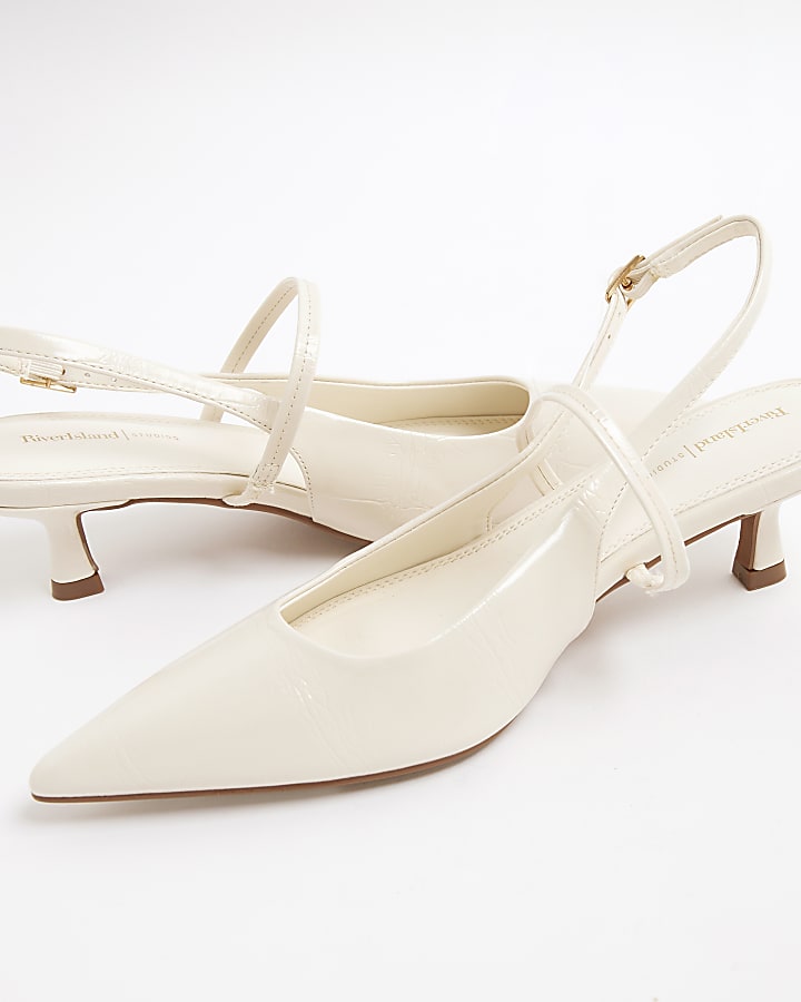 Cream Strappy Sling Back Court Heels