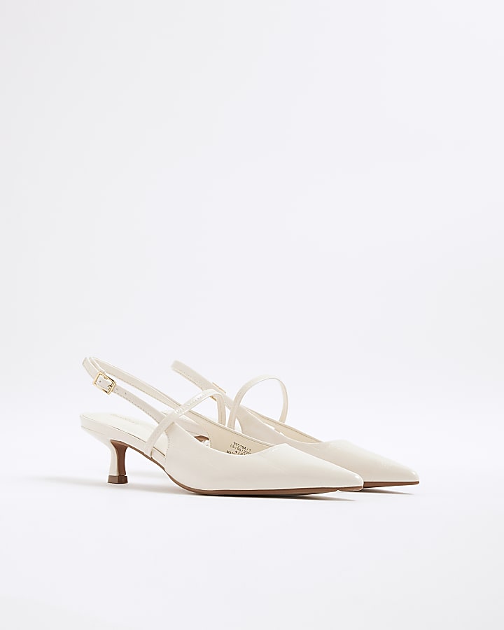 Cream Strappy Sling Back Court Heels