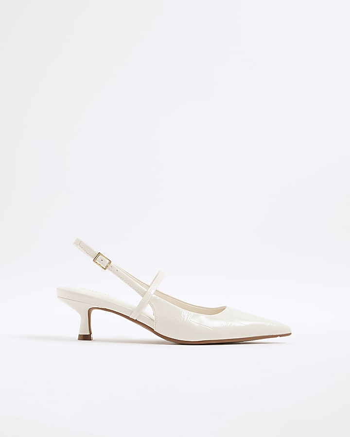 Cream Strappy Sling Back Court Heels