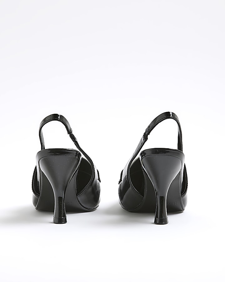 Black Monochrome Slingback Pointed Heels