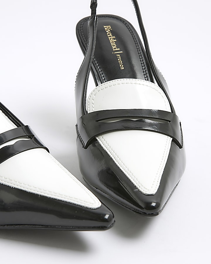 Black Monochrome Slingback Pointed Heels
