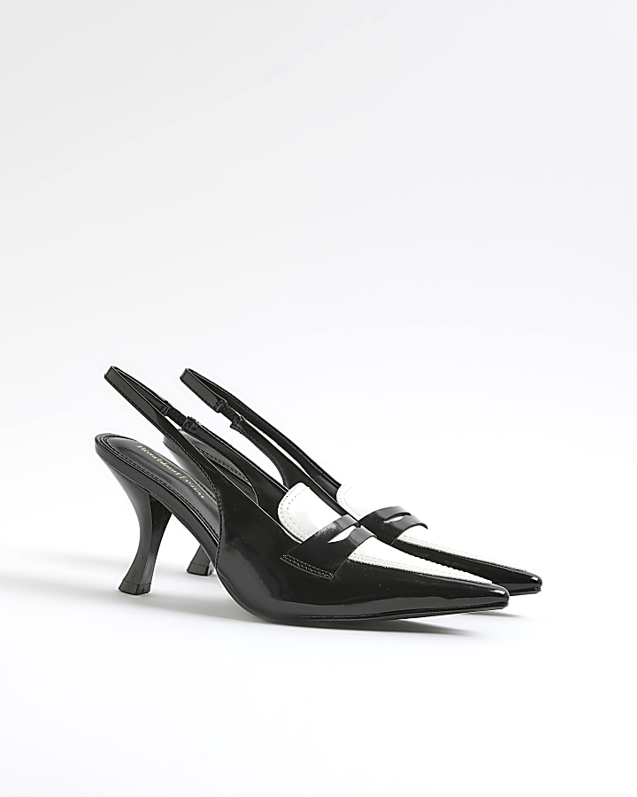 Black Monochrome Slingback Pointed Heels