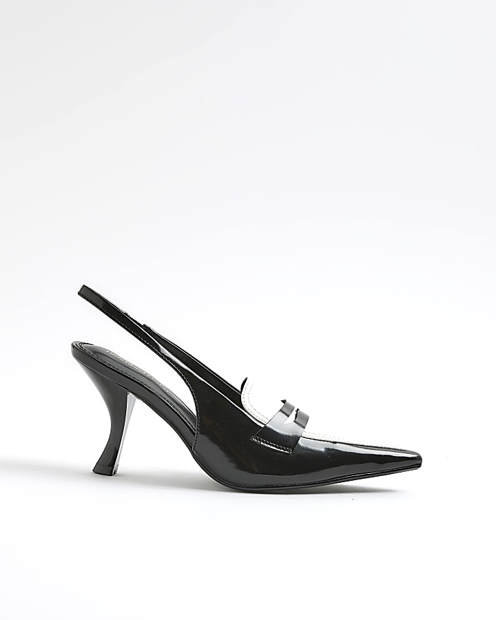 Black Monochrome Slingback Pointed Heels