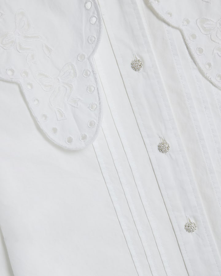 White Long Sleeve Collared Blouse