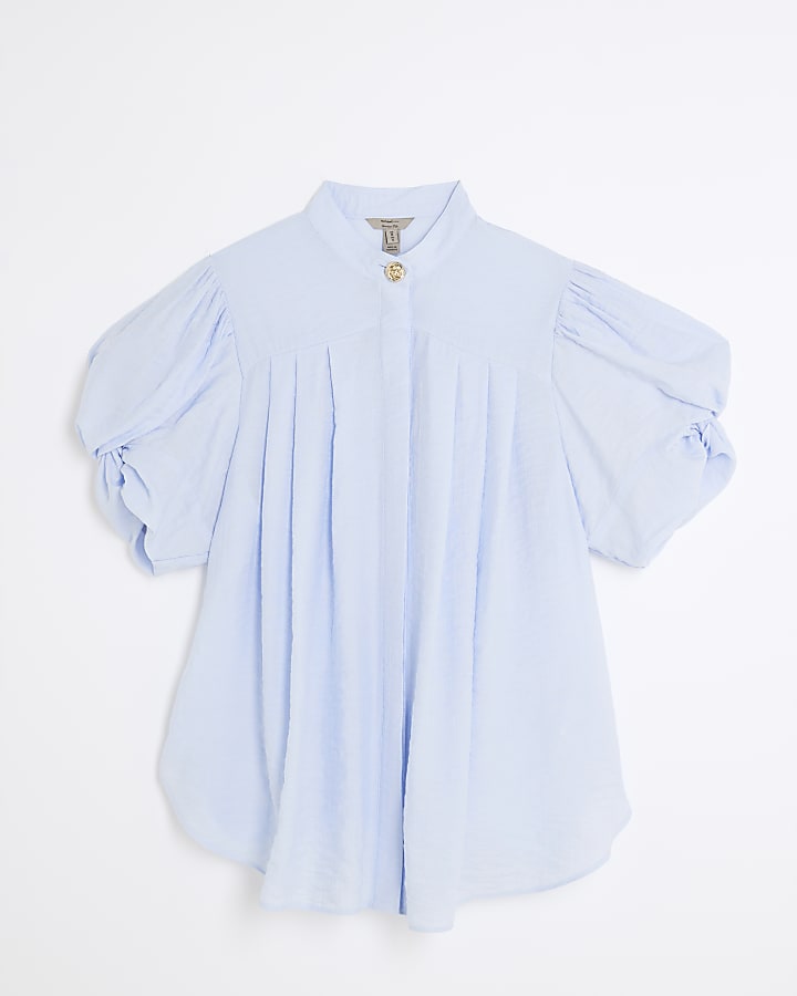Blue Puff Sleeve Blouse