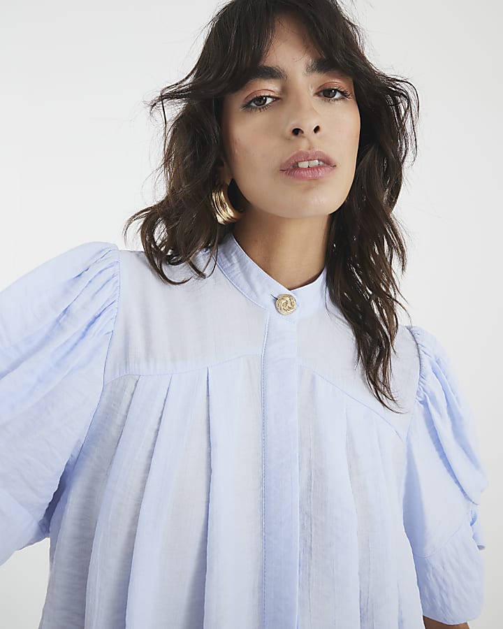 Blue Puff Sleeve Blouse