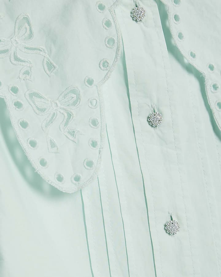 Blue Long Sleeve Collared Blouse