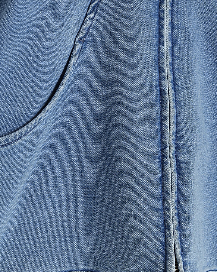 Blue Denim Batwing Sleeve Zip Through Jacket