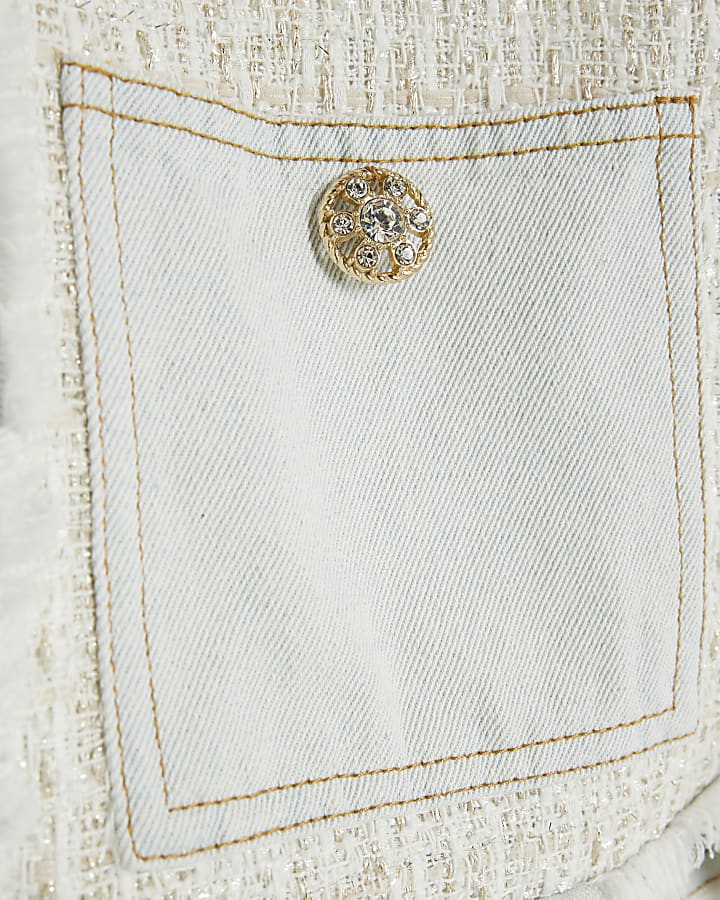 Cream Long Sleeve Denim Boucle Mix Jacket