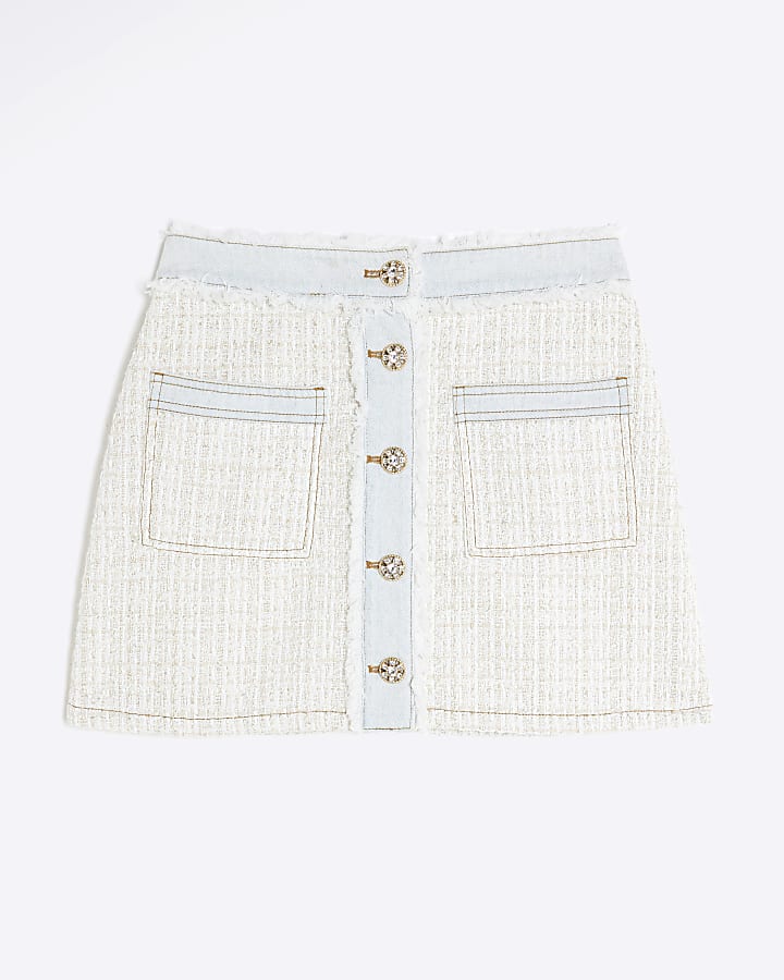 Cream Denim Boucle Mix Mini Skirt