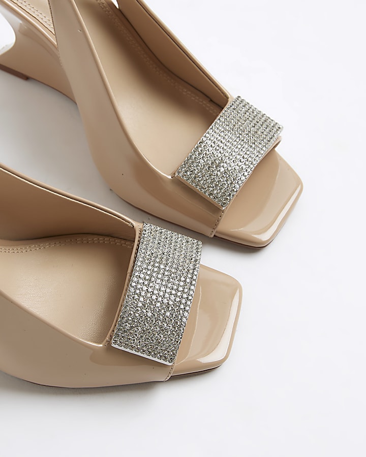 Pink Peep Toe Wedge Diamante Sandals