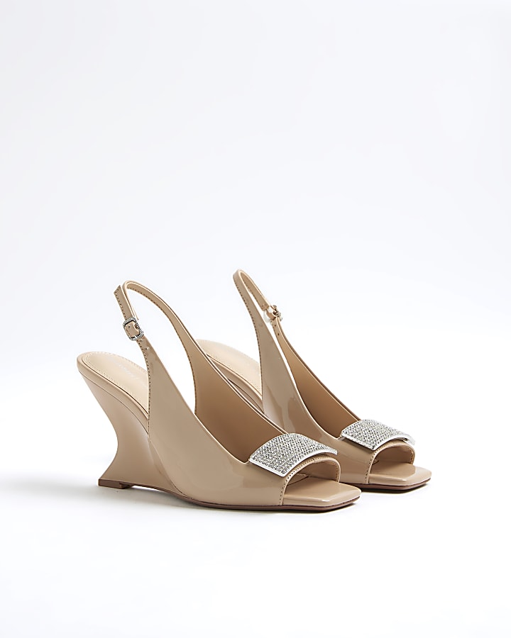 Pink Peep Toe Wedge Diamante Sandals