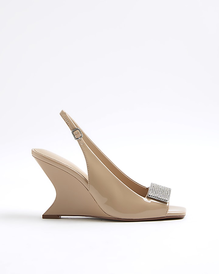 Pink Peep Toe Wedge Diamante Sandals