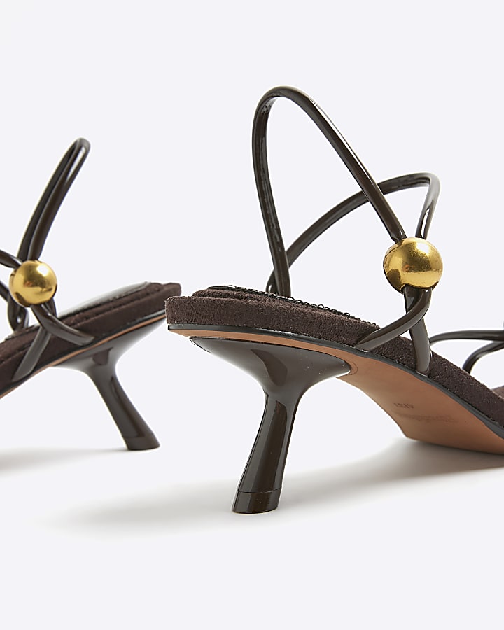 Brown Strappy Gold Heeled Sandals