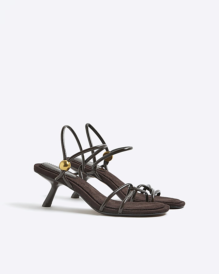 Brown Strappy Gold Heeled Sandals