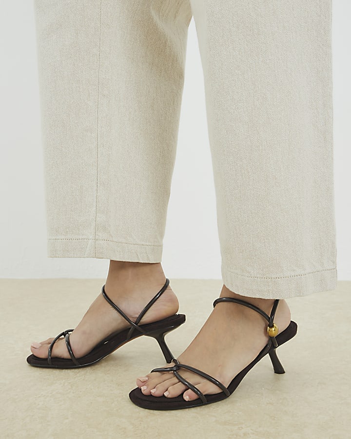 Brown Strappy Gold Heeled Sandals