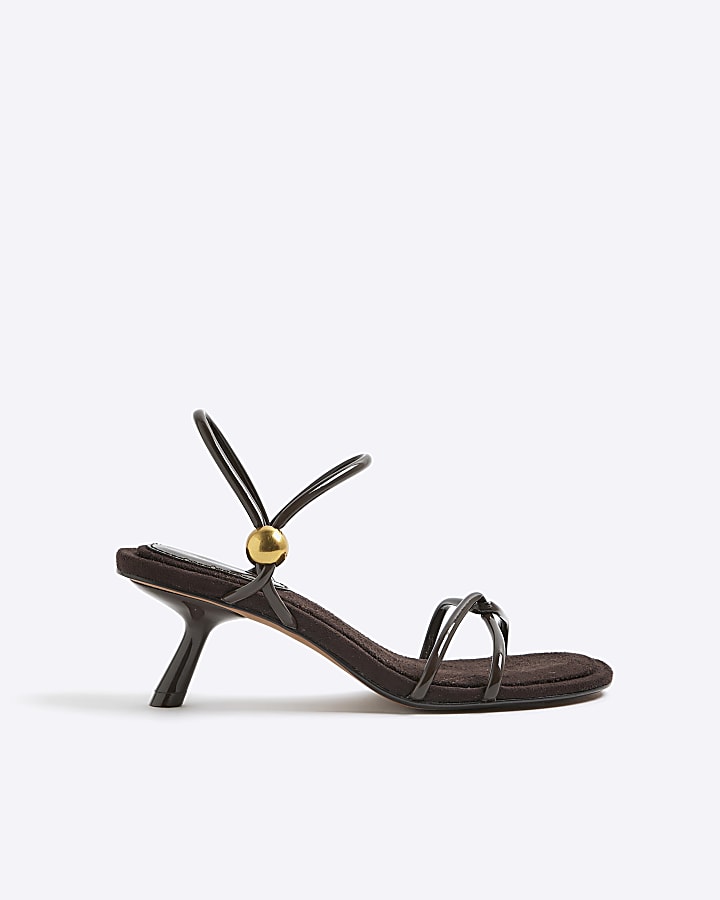 Brown Strappy Gold Heeled Sandals