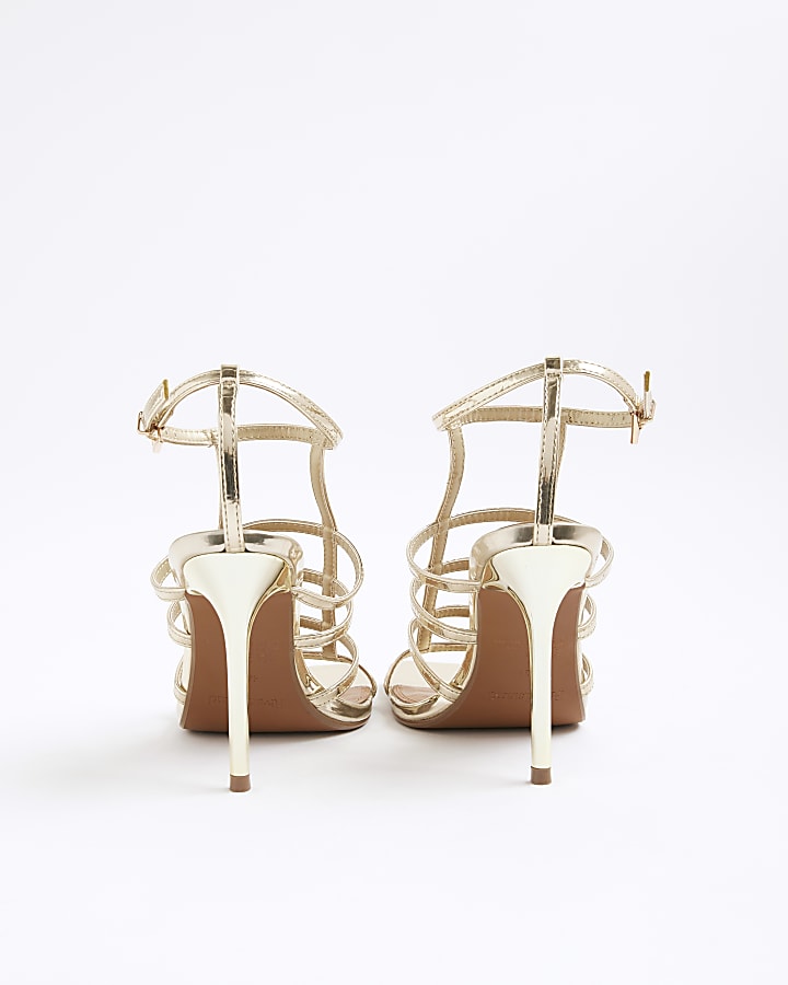 Gold Strappy H-Bar Heeled Sandals