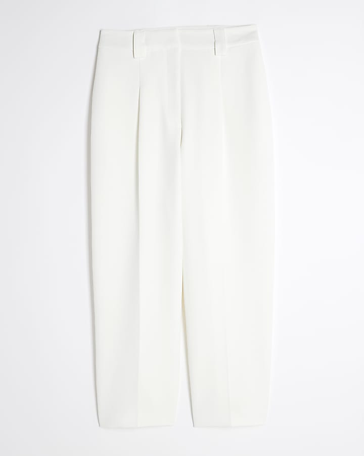 White Tapered Straight Leg Trousers