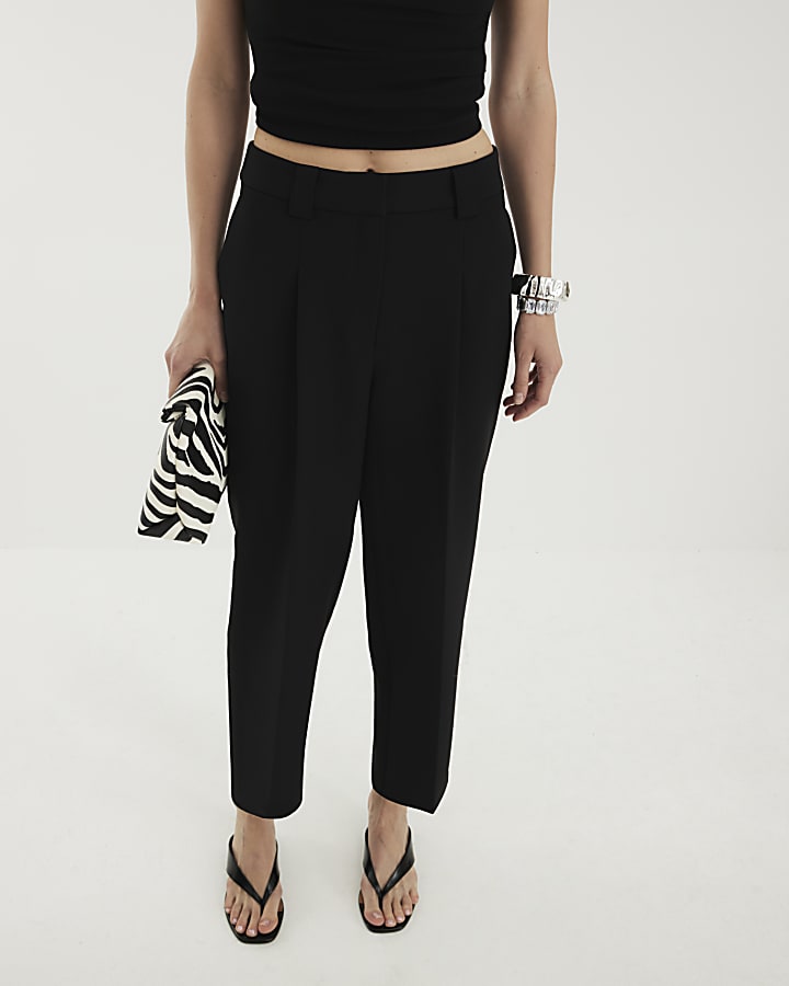 Black Tapered Straight Leg Trousers