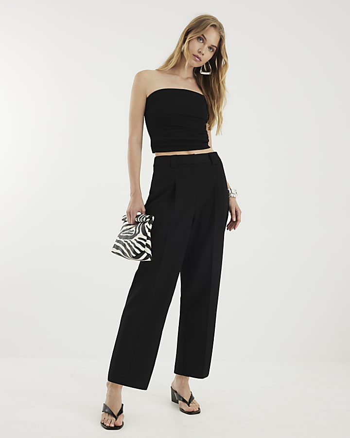 Black Tapered Straight Leg Trousers
