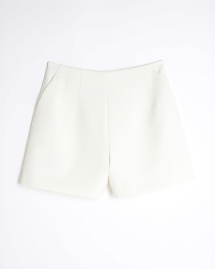 Cream High Waisted Darted Shorts