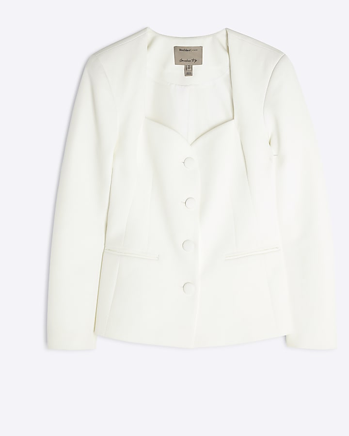Cream Sweetheart Neckline Blazer