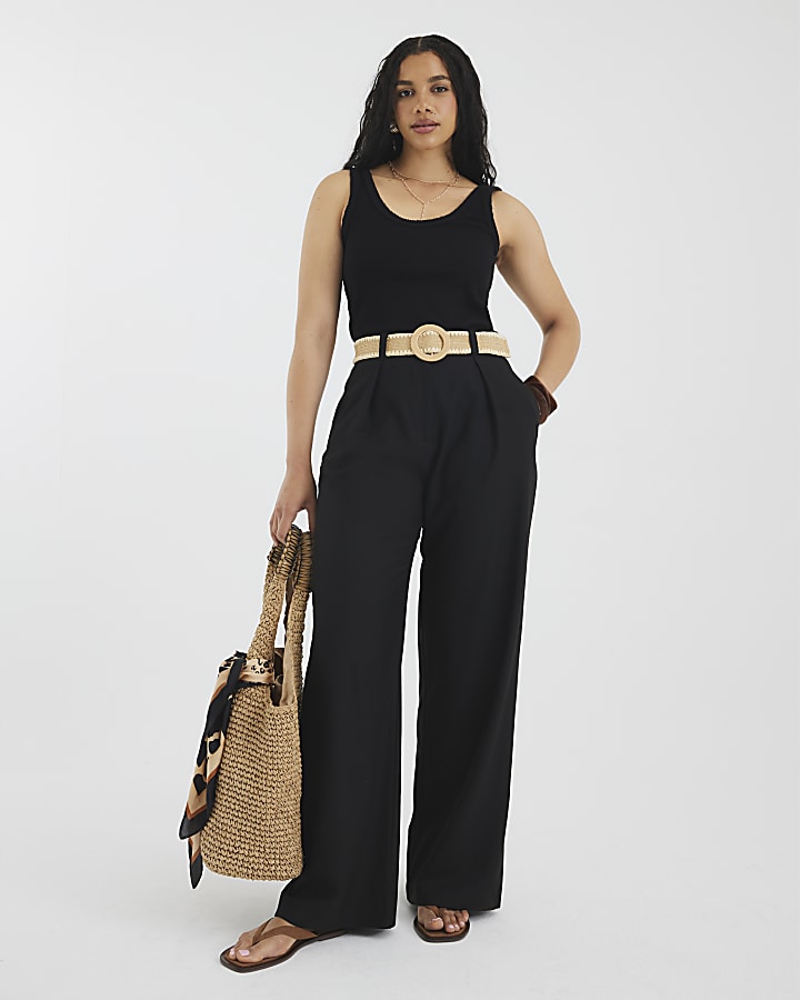 Black Belted Wide Leg Trousers