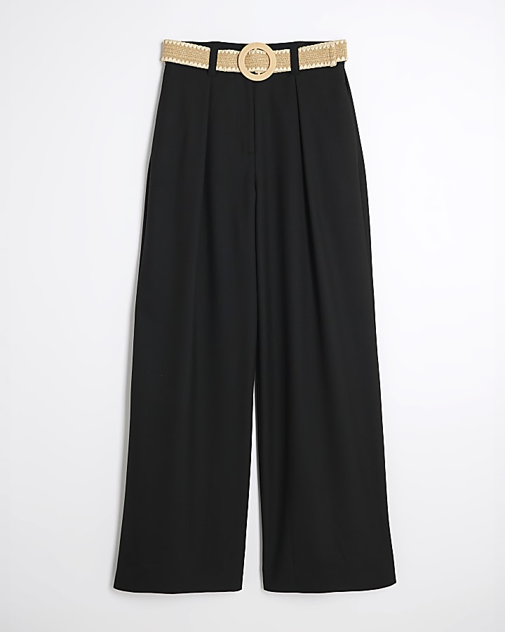 Black Belted Wide Leg Trousers