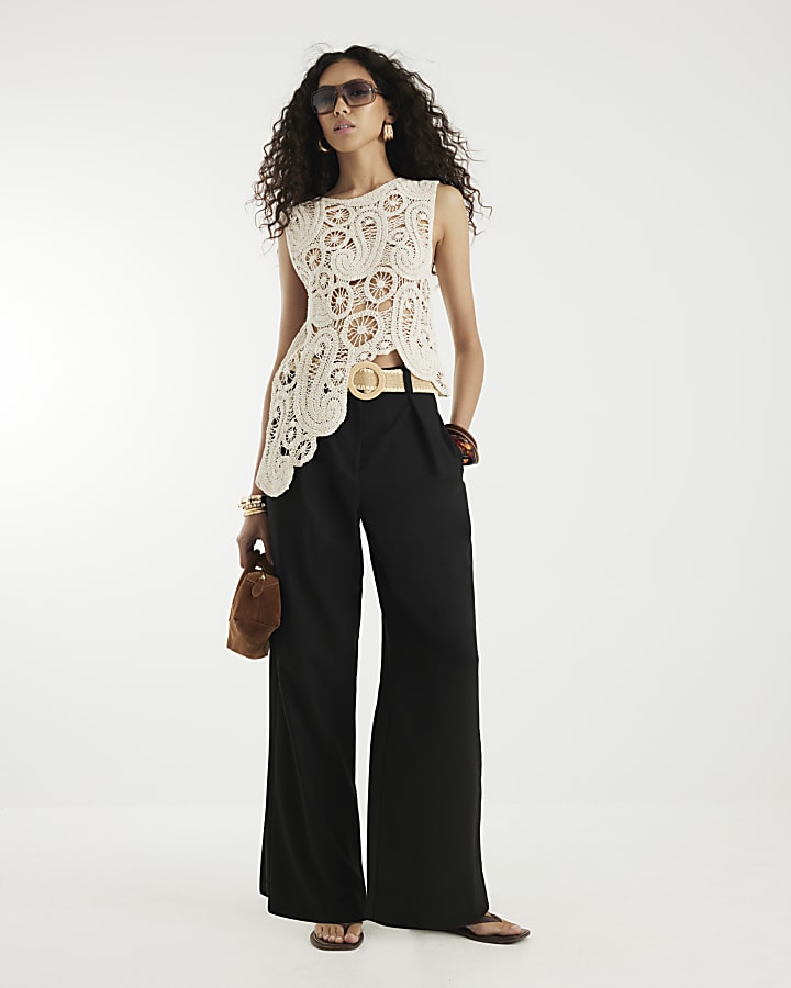 Black Belted Wide Leg Trousers
