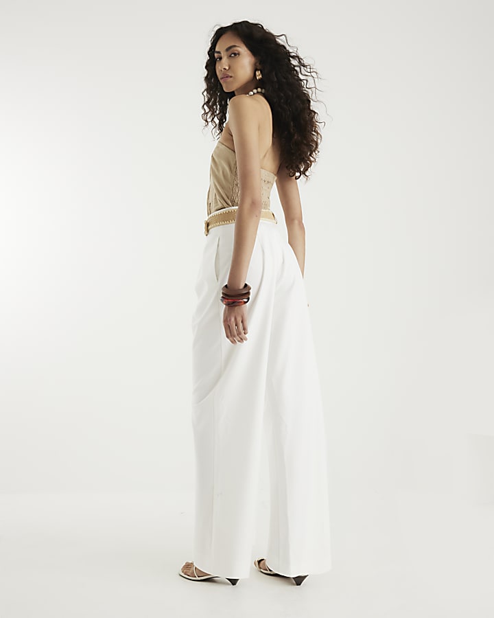 White Belted Wide Leg Trousers