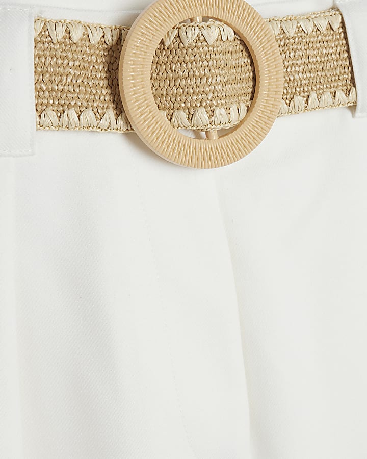 White Belted Wide Leg Trousers