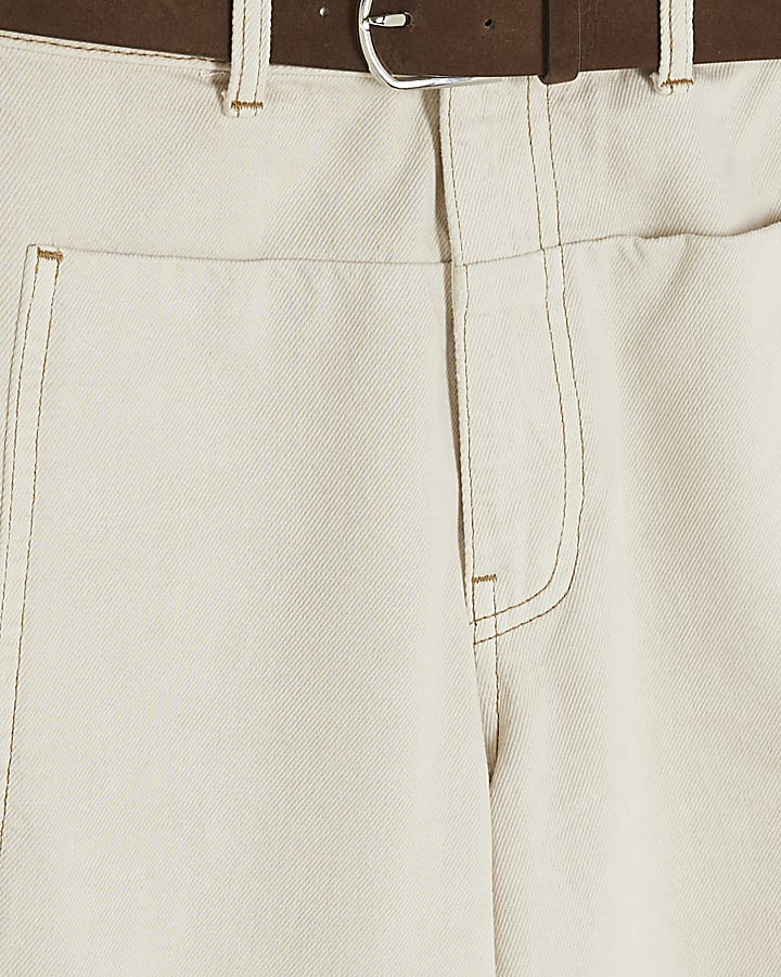 Cream Belted Pocket Balloon Jeans