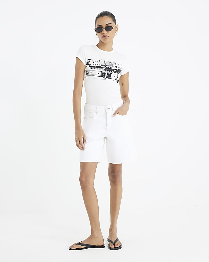 White Short Sleeve Belt Print Baby T-shirt