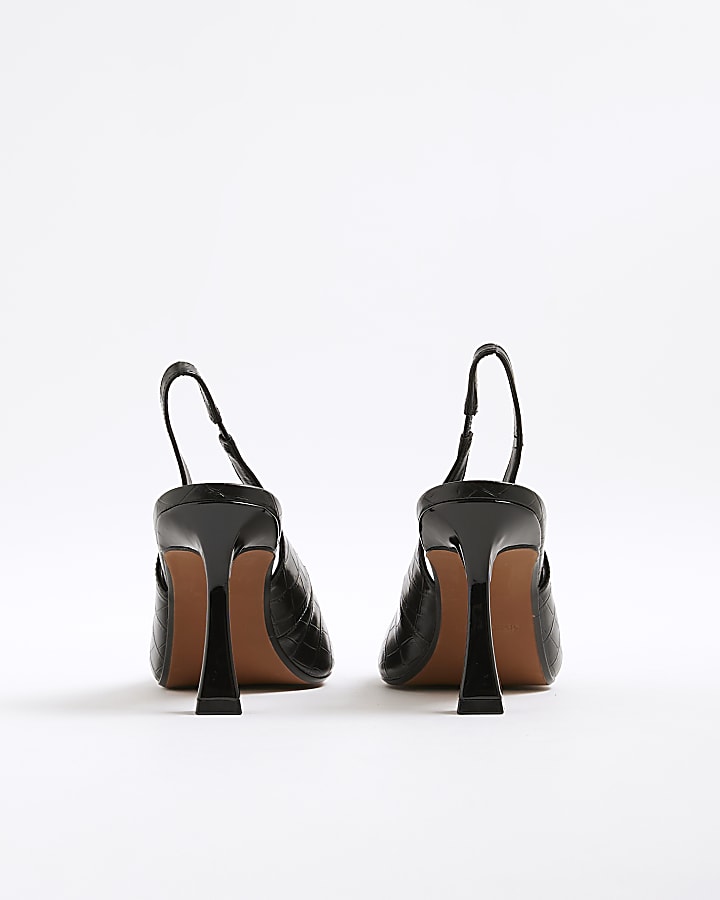 Black Sling Back Croc Court Heels