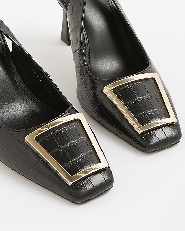 Black Sling Back Croc Court Heels