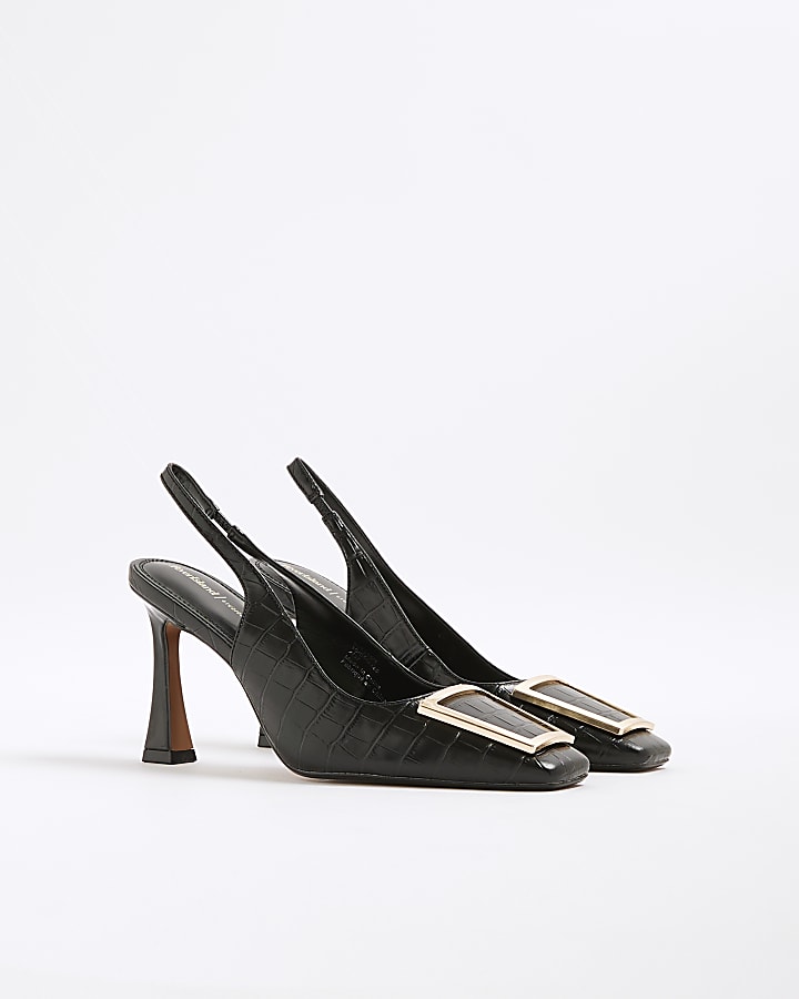 Black Sling Back Croc Court Heels