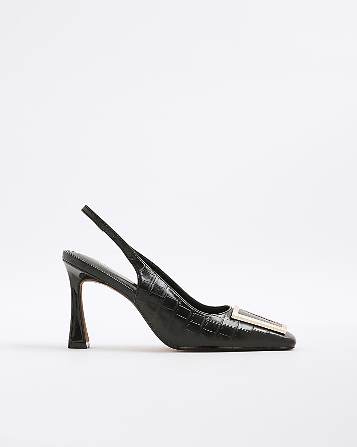 Black Sling Back Croc Court Heels