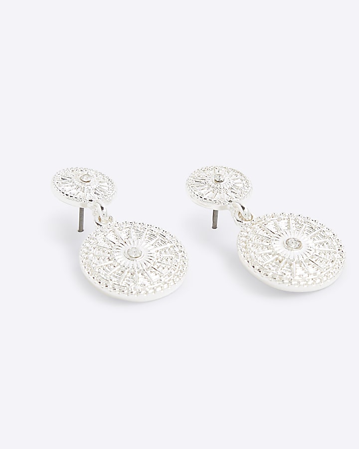 Silver Coin Drop Earrings