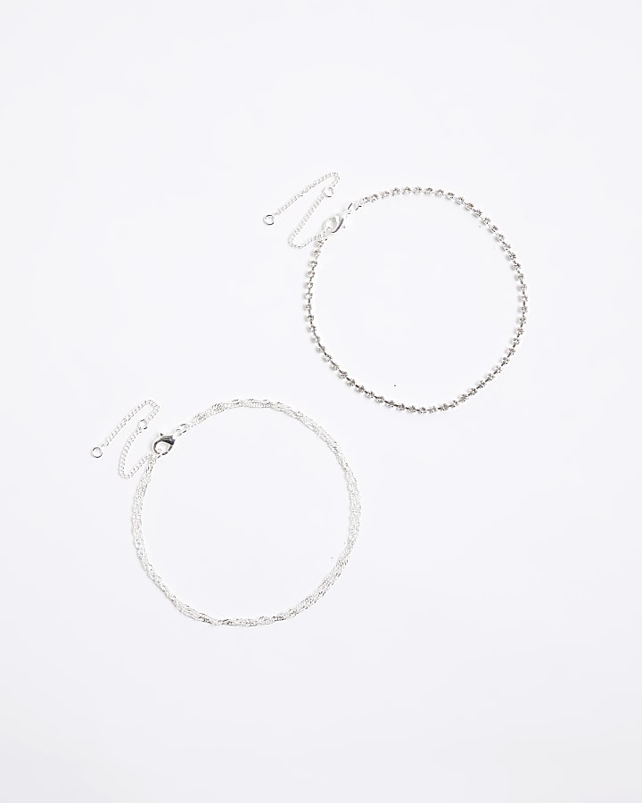 Silver Chain Anklet 2 Pack