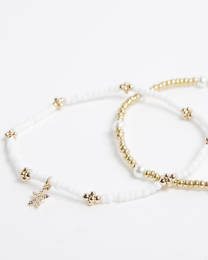 Gold Starfish Stretch 2 Pack Anklets