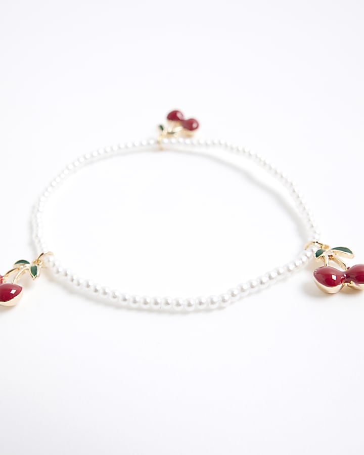 Red Cherry Pearl Stretch Anklet