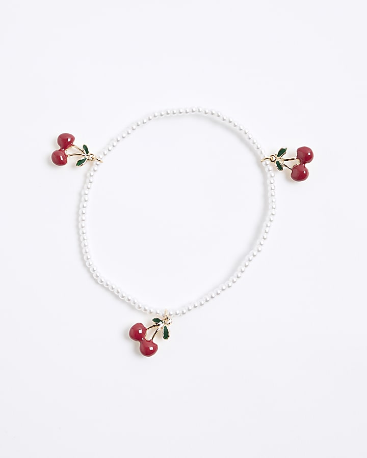 Red Cherry Pearl Stretch Anklet