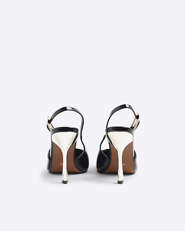 Black Patent Slingback Buckle Court Heels