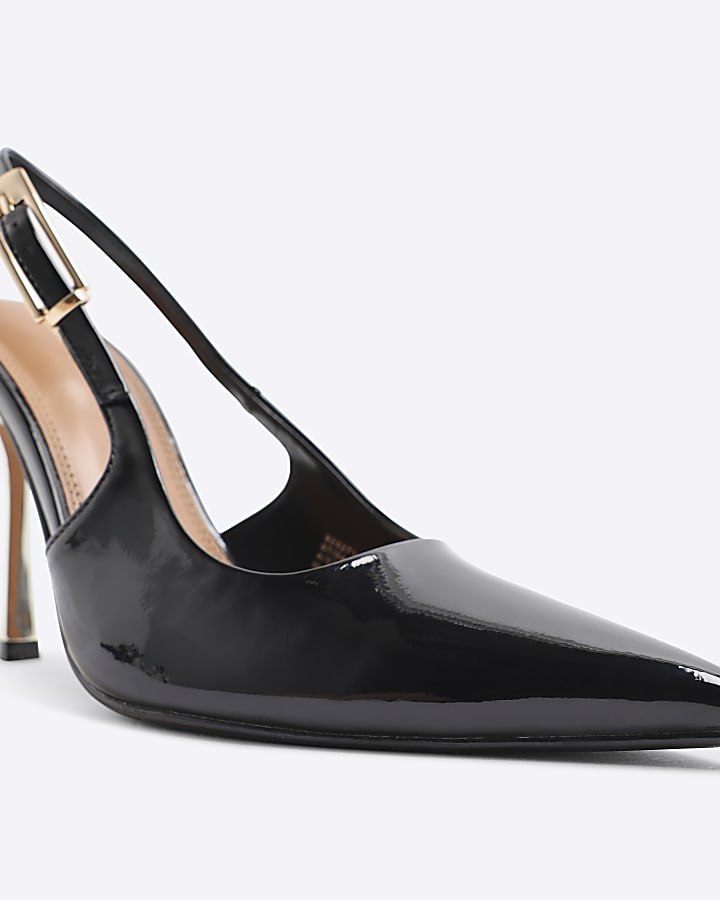 Black Patent Slingback Buckle Court Heels