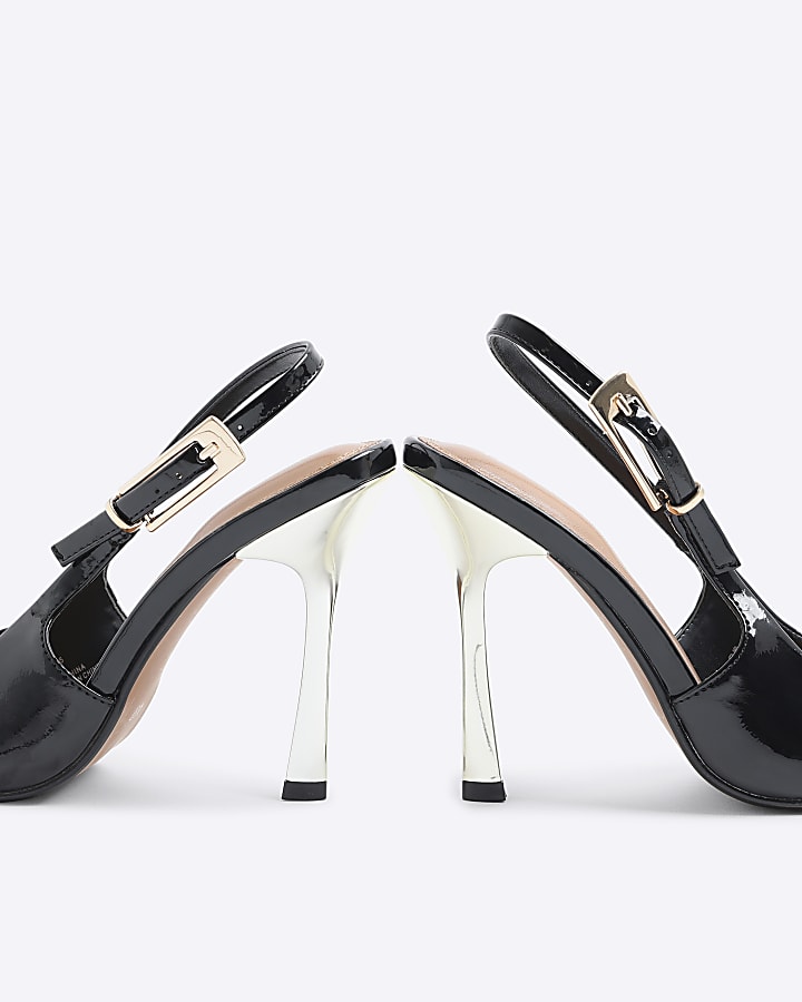 Black Patent Slingback Buckle Court Heels