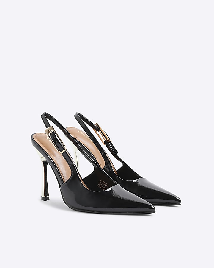 Black Patent Slingback Buckle Court Heels